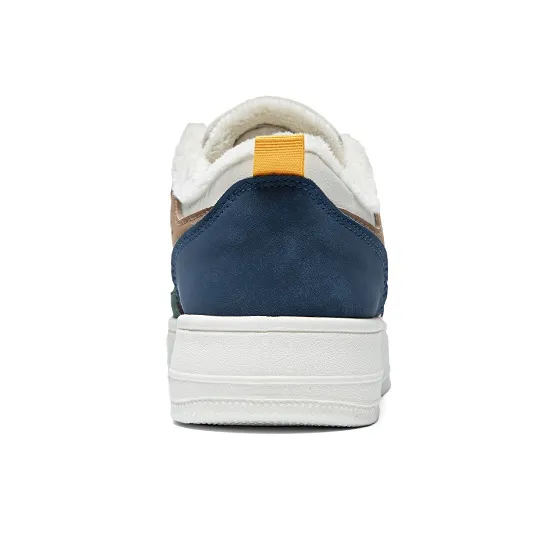 Warrior Fleece Lined White Sneakers Warm And Lightweight Low Top Skateboard Shoes Men's Beige Green-3