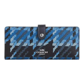 COACH Slim Wallet Canvas With Leather Coin Purse Wallet Small Size Women's Silver & Blue Multicolor