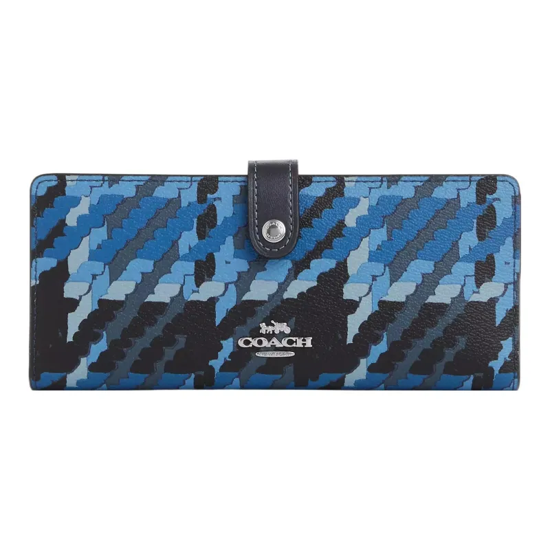 COACH Slim Wallet Canvas With Leather Coin Purse Wallet Small Size Women's Silver & Blue Multicolor-0