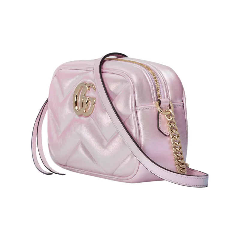 GUCCI GG Marmont Herringbone Leather Crossbody Bag Shoulder Bag Women's Pink Iridescent-1