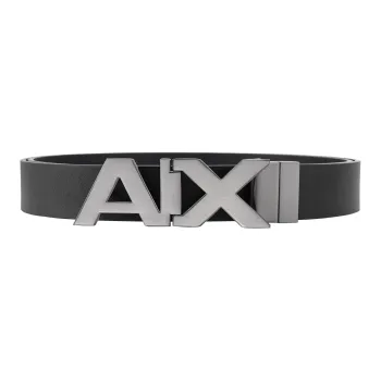 ARMANI EXCHANGEAE Letter Plate Buckle Business Leather Belts Men's Black Width 3cm