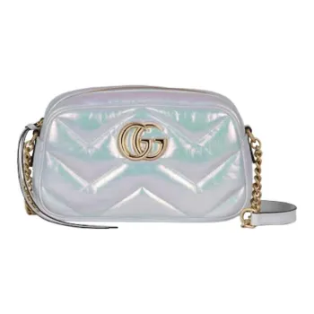 GUCCI GG Marmont Leather Crossbody Bag, Shoulder Bag Women's Blue Rainbow