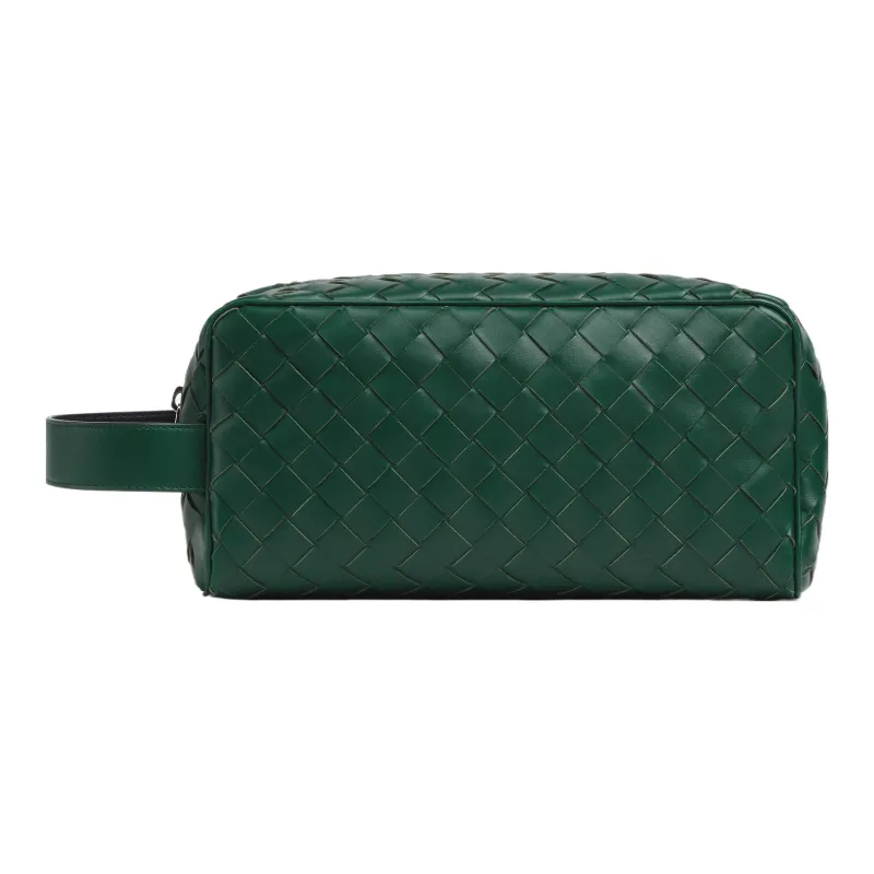 Bottega Veneta Cow Leather Clutch Travel Bag Regular Men's Emerald & Space Blue-0