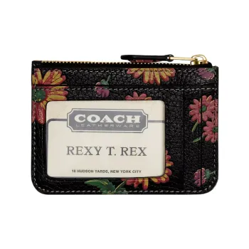 COACH Skinny Id Case Polished Pebble Leather Coin Purse, Card Holder Mini Women's Brass & Black Multicolor