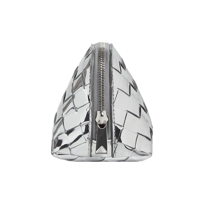 Bottega Veneta Intrecciato Sheepskin Makeup Bag Women's Silver-1