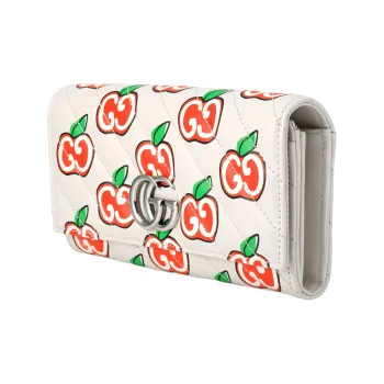 GUCCI GG Marmont Leather Wallet Large Size Women's White