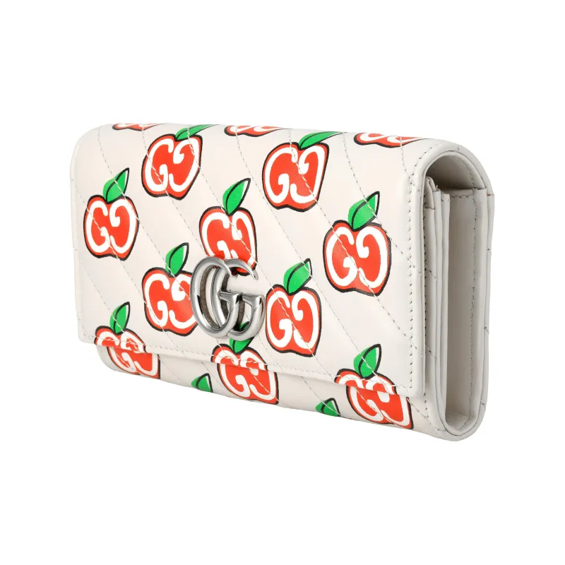 GUCCI GG Marmont Leather Wallet Large Size Women's White-0