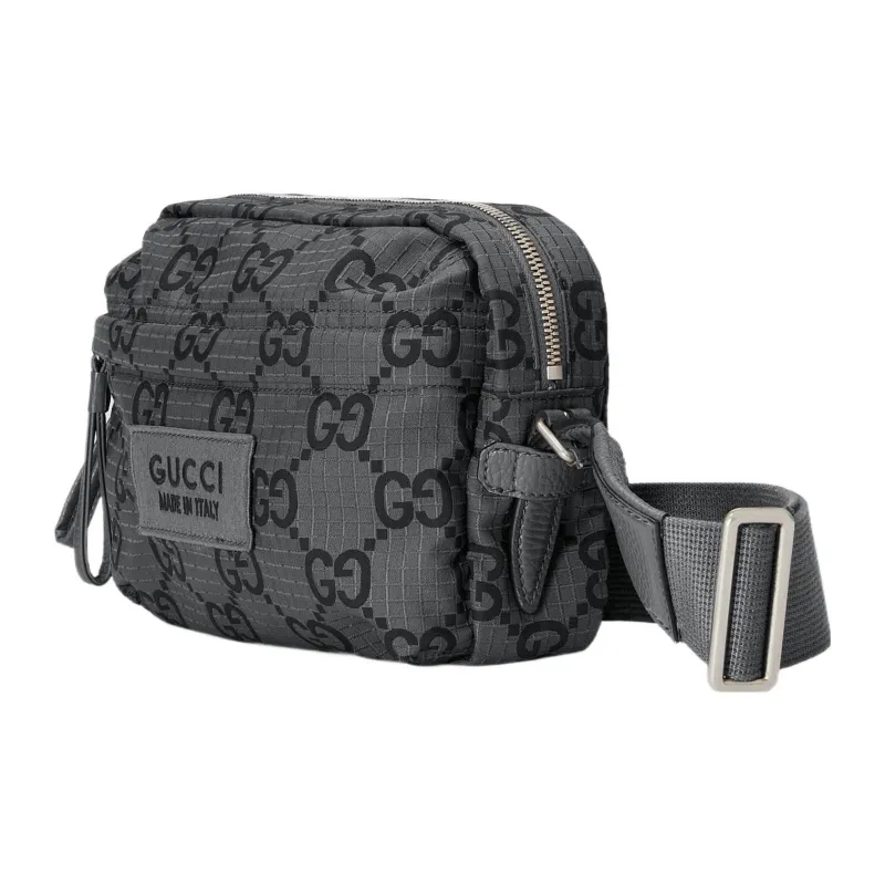GUCCI Polyester Shoulder Bag, Crossbody Bag Medium Size Men's Dark Gray & Black-1