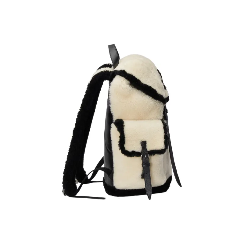 GUCCI Shearling Bonded Leather Backpack Men's Gray White & Black-2