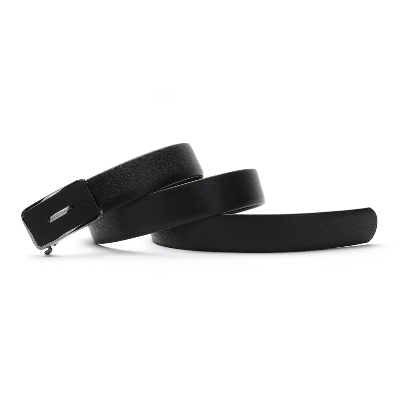 ELLE HOMME Automatic Buckle With Leather Steel Buckle Belt Top Grain Cow Leather Belts Men's Black Width 3.7cm-2
