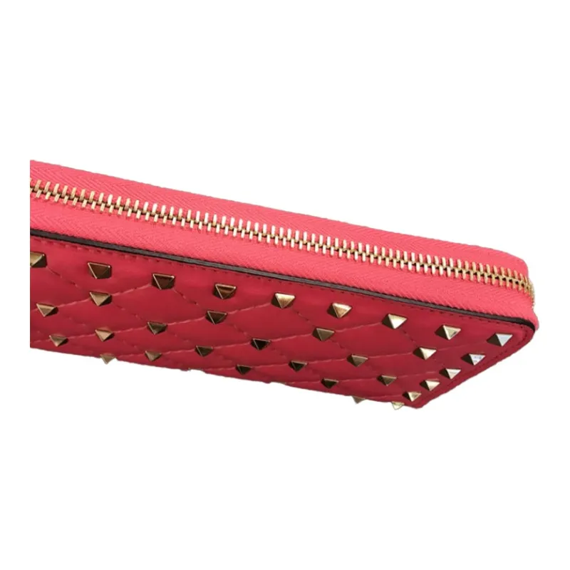 Valentino ROCKSTUD SPIKE Cow Leather Wallet Small Size Women's Red-3