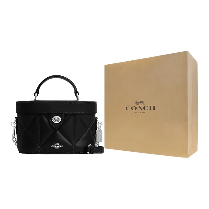 COACH Kay Nappa Leather Box Bag Handbag Shoulder Bag Crossbody Bag Small Size Women's Black-0