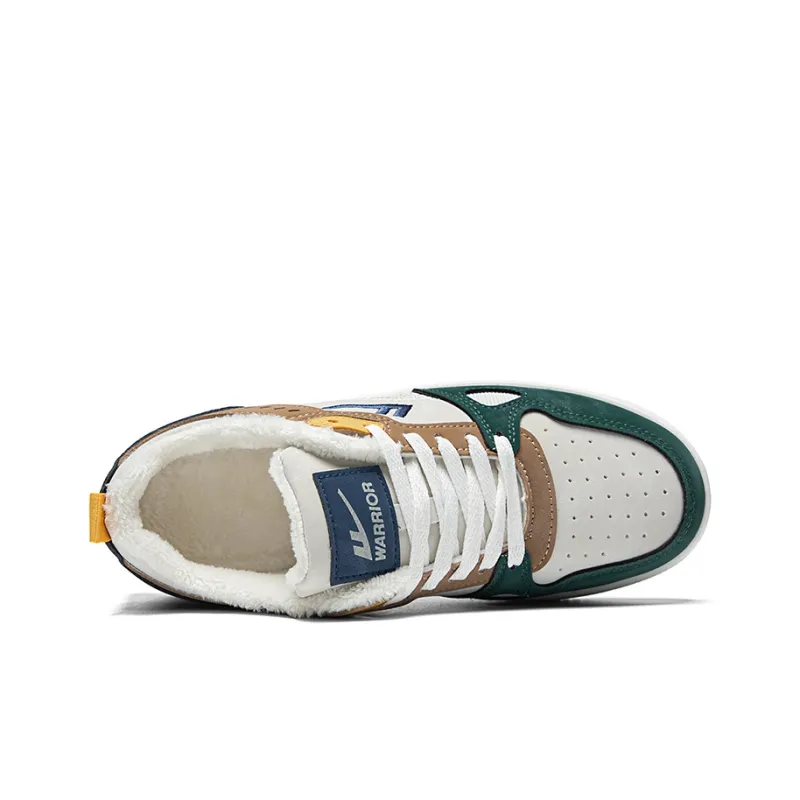 Warrior Fleece Lined White Sneakers Warm And Lightweight Low Top Skateboard Shoes Men's Beige Green-2
