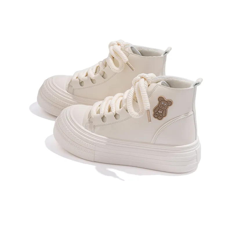 HUANQIU High Top Skateboard Shoes 4.5cm Women's Beige-5