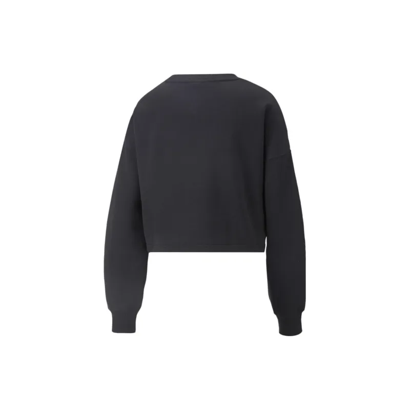 PUMA CLASSICS Classics Quilting Applique Cropped Crew Fleece Sweatshirt Women's Black-1