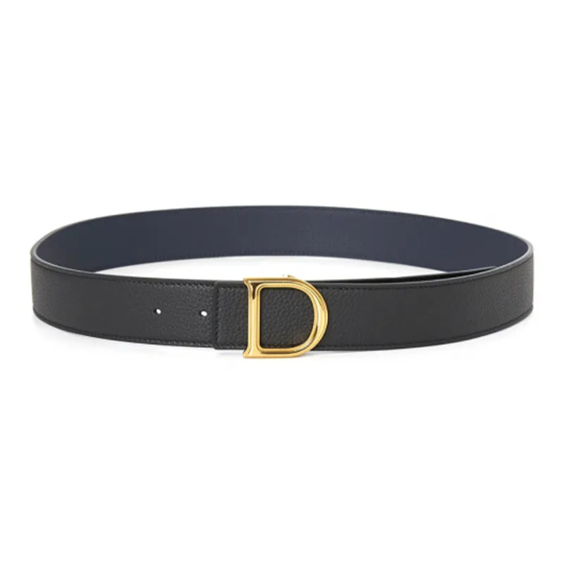 DIOR Double-Sided Emblem Styling Smooth Buckle Leather Belts Men's Black Width 3.5CM-2