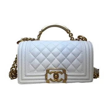 CHANEL LEBOY Shiny Calfskin Lipstick Bag Handbag Shoulder Bag Crossbody Bag Regular Women's White