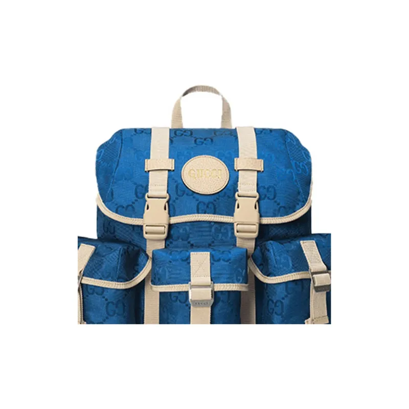 GUCCI Off The Grid Nylon With Leather Backpack Unisex Blue/Beige-7
