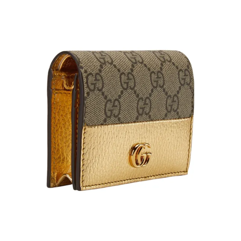 GUCCI GG Marmont Canvas With Leather Card Holder Regular Women's Gold & Brown-1