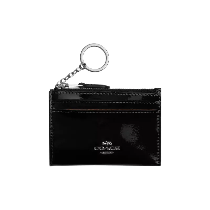 COACH Patent Leather Coin Purses Card Holders Mini Unisex Silver & Black-0