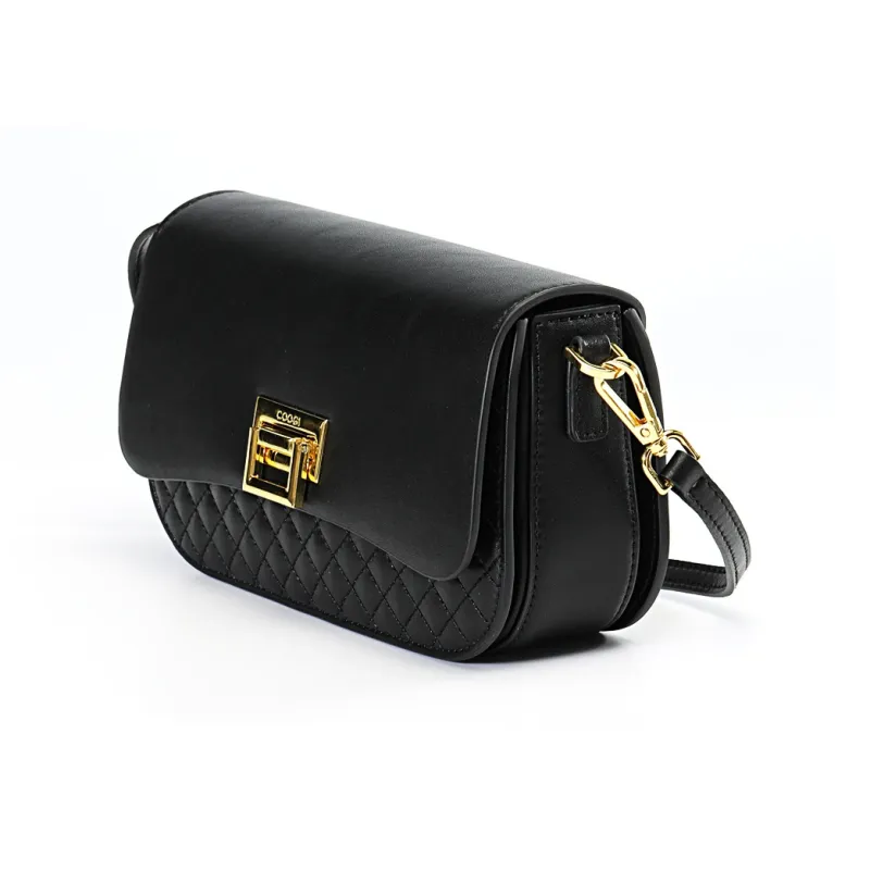 COOGI Cow Leather Shoulder Bag, Crossbody Bag Medium Size Women's Black/Ecru/Khaki-1
