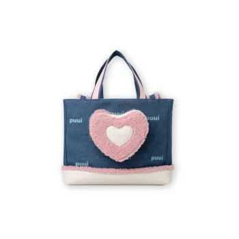 Puui Denim With Plush One Shoulder Handbag Women's Blue & Pink