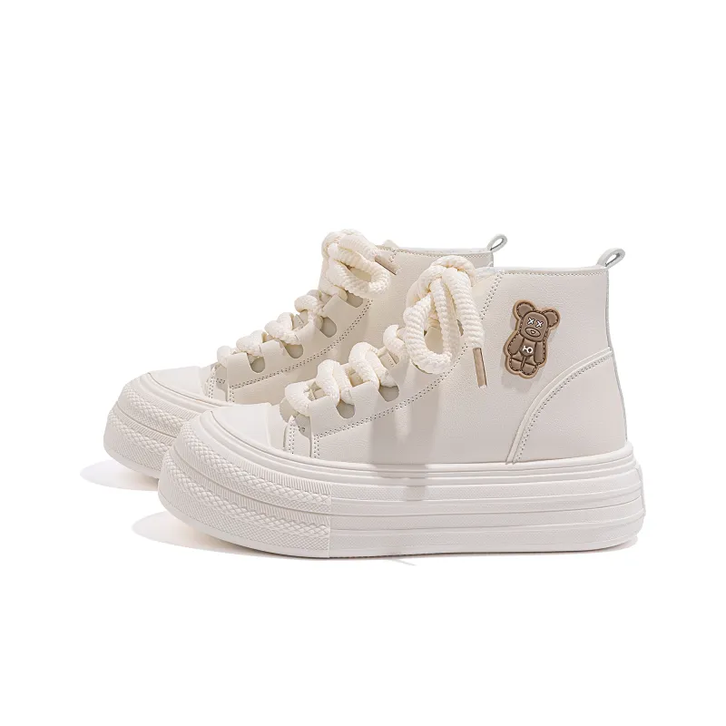 HUANQIU High Top Skateboard Shoes 4.5cm Women's Beige-1