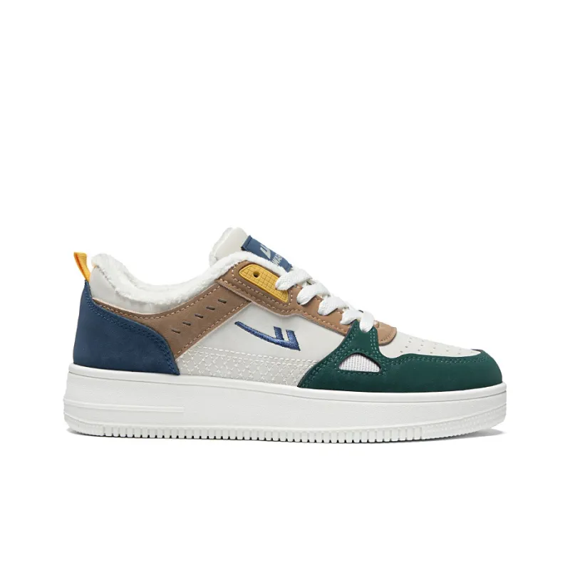 Warrior Fleece Lined White Sneakers Warm And Lightweight Low Top Skateboard Shoes Men's Beige Green-1
