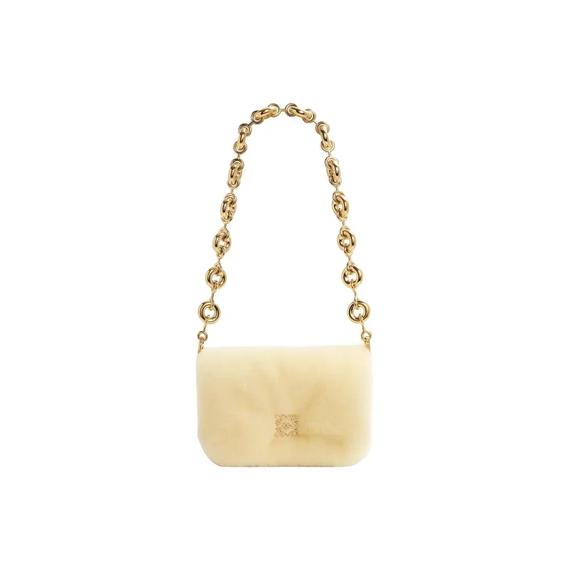 LOEWE Goya Sheared Wool Shoulder Bag Crossbody Bag Mini Women's Vanilla Yellow-4