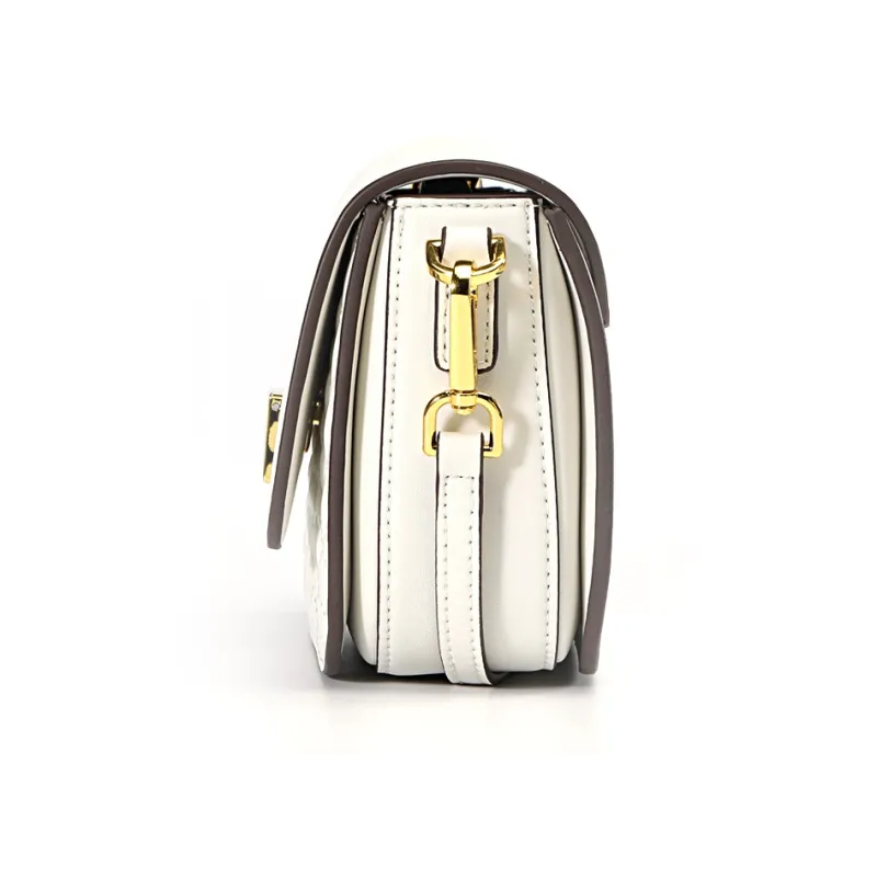 COOGI Cow Leather Shoulder Bag, Crossbody Bag Medium Size Women's Black/Ecru/Khaki-8