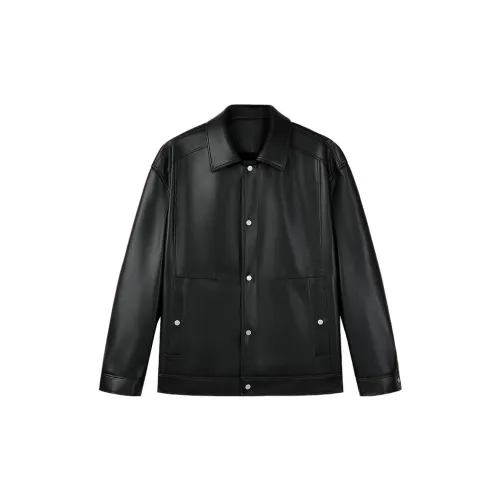 KIKC Leather Jackets Men Pitch Black