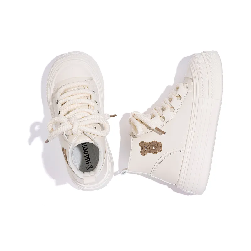 HUANQIU High Top Skateboard Shoes 4.5cm Women's Beige-6
