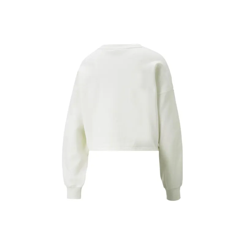 PUMA Classics Quilting Applique Cropped Crew Fleece Sweatshirt Women's White-1