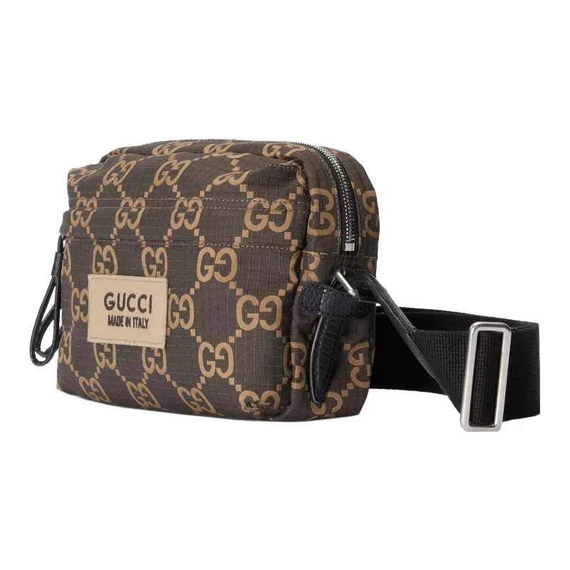 GUCCI Recycled Polyester Shoulder Bag, Crossbody Bag Medium Size Men's Ebony & Beige-1