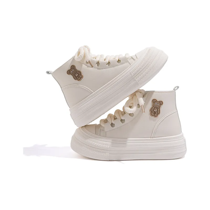 HUANQIU High Top Skateboard Shoes 4.5cm Women's Beige-2