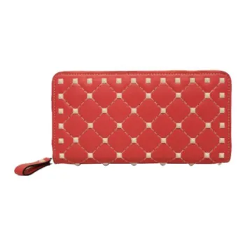 Valentino ROCKSTUD SPIKE Cow Leather Wallet Small Size Women's Red