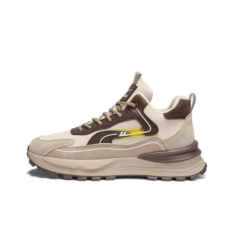 Warrior Cushioning Abrasion Resistant Height Increasing Thermal Mat High Top Casual Shoes Men's Khaki Brown-0