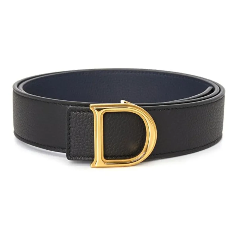 DIOR Double-Sided Emblem Styling Smooth Buckle Leather Belts Men's Black Width 3.5CM-0