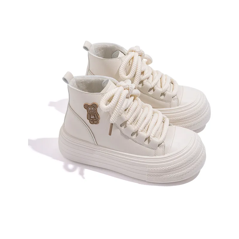 HUANQIU High Top Skateboard Shoes 4.5cm Women's Beige-3