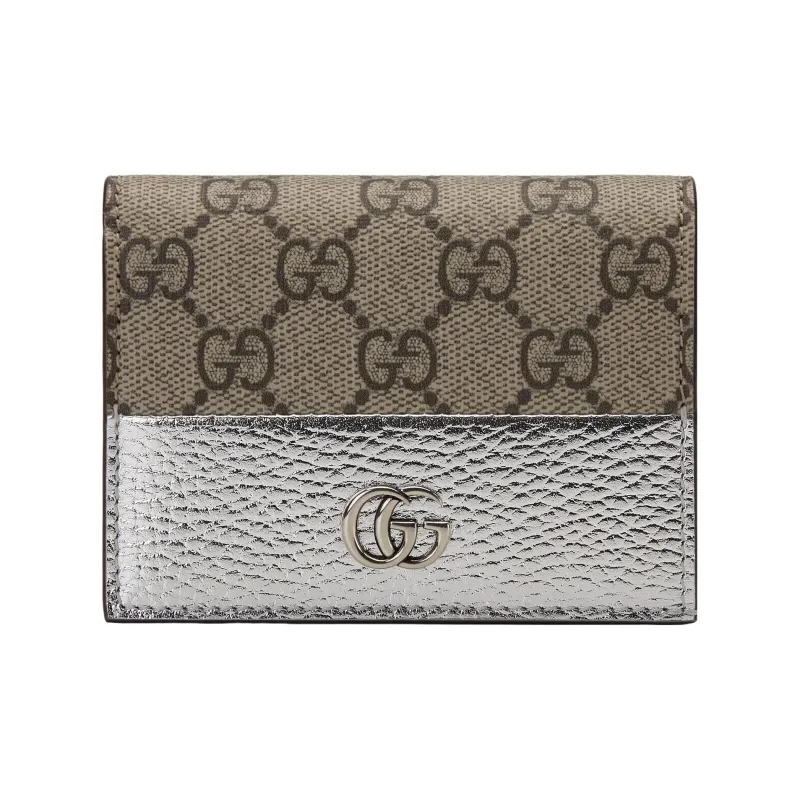 GUCCI GG Marmont Canvas With Leather Card Holder Regular Women's Silver & Brown-0