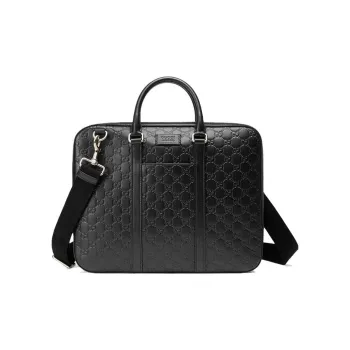GUCCI Cow Leather Briefcase Shoulder Bag Crossbody Bag Handbag Men's Black