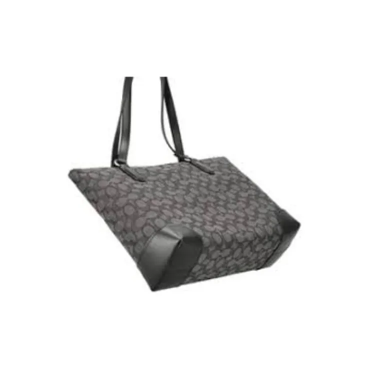 COACH Zip Top Tote Canvas With Leather Dumpling Bag Tote Bag Shopping Bag Handbag Shoulder Bag Women's Gray Black-1