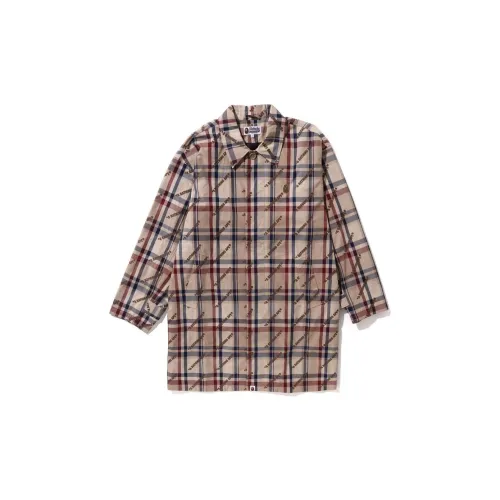 BAPE A BATHING APE Logo Check Pattern Long Coat 