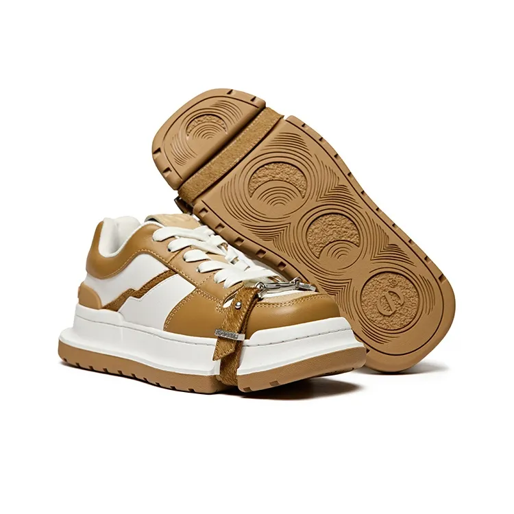 ABCICEY Low Top Skateboard Shoes Unisex White Mocha-2