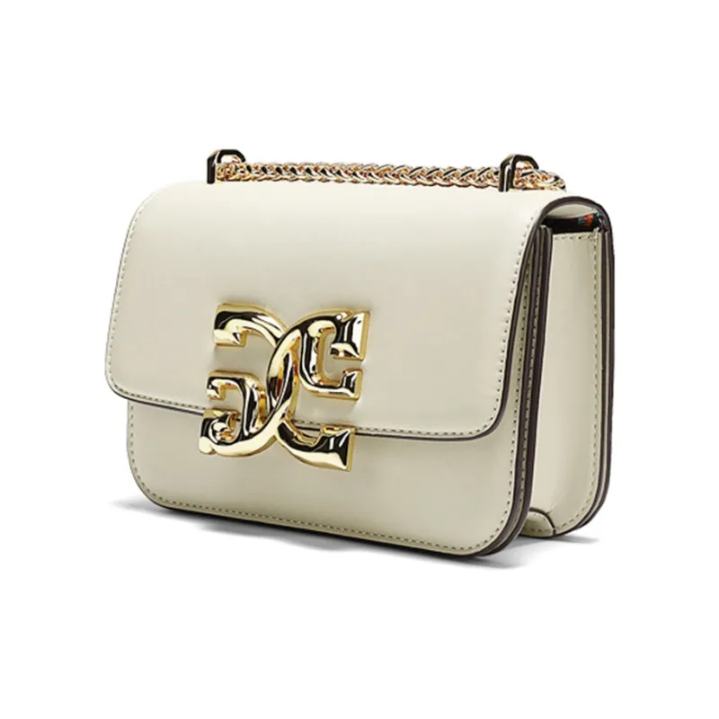 COOGI Cowhide Leather Material Small Square Bag Shoulder Bag Women's Ecru/Brown/Black-1