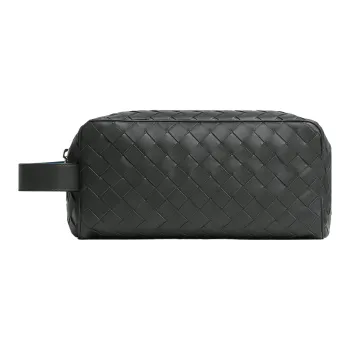 Bottega Veneta Cow Leather Clutch Travel Bag Men's Stone Gray & Deep Sea Blue