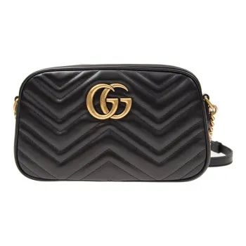 GUCCI GG Marmont Quilting Leather Camera Bag Shoulder Bag Crossbody Bag Small Size Women's Black