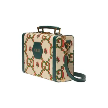 GUCCI Floral Jacquard Canvas With Leather Canvas Bag Crossbody Bag Portable Makeup Bag Regular Men's Green & Beige