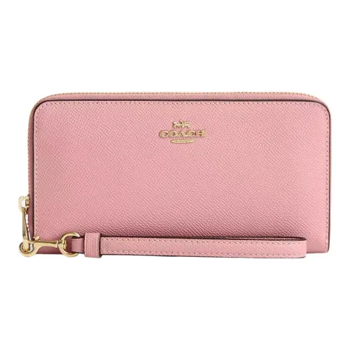 COACH Leather Wrist Bag Coin Purse Wallet Small Size Women's Gold & Light Blush