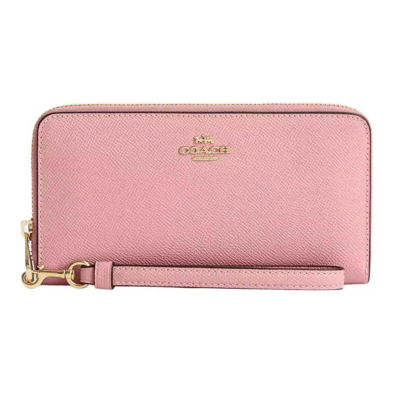 COACH Leather Wrist Bag Coin Purse Wallet Small Size Women's Gold & Light Blush-0